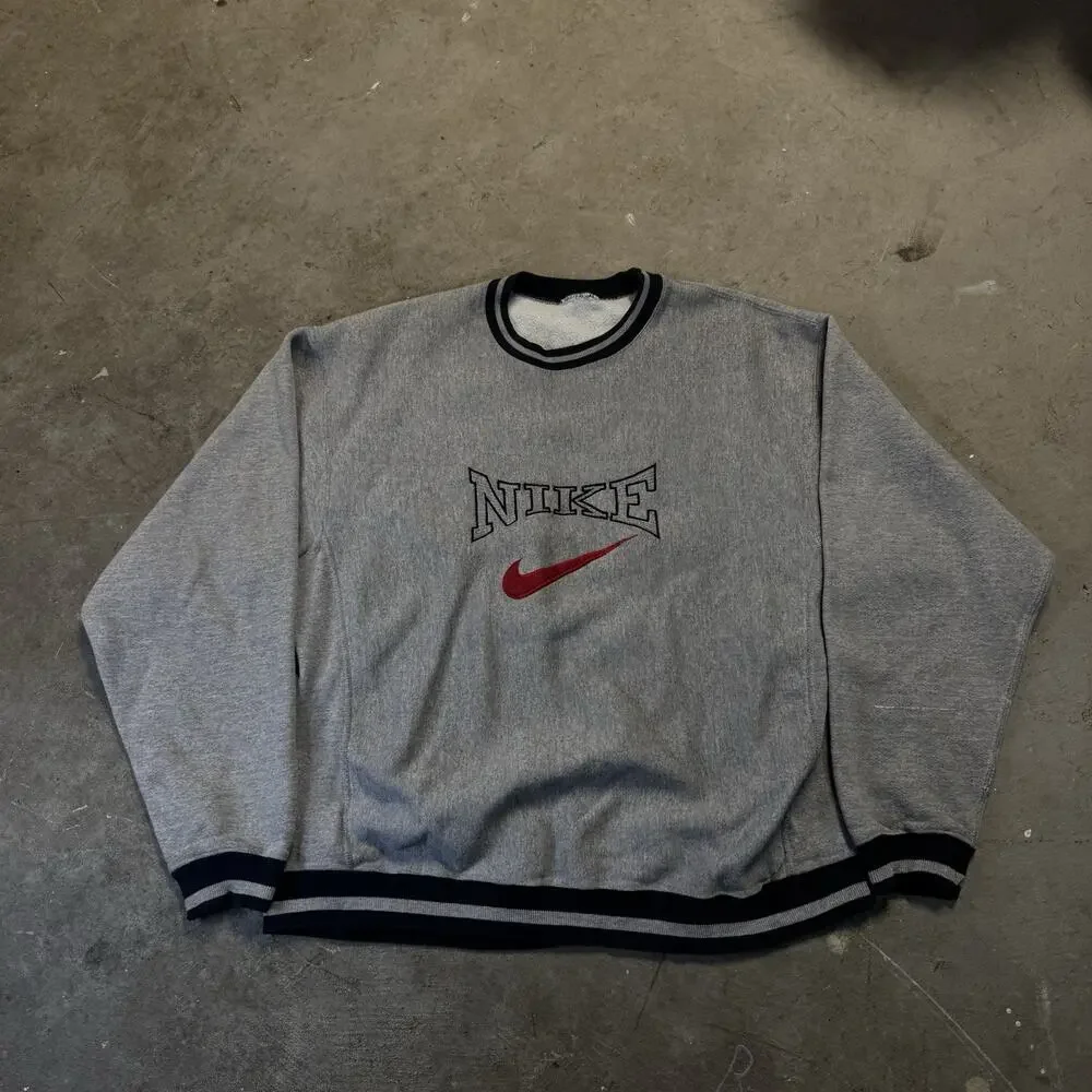 Vintage 80s Embroidered Center Swoosh Grey Nike Crewneck Sweatshirt USA Made